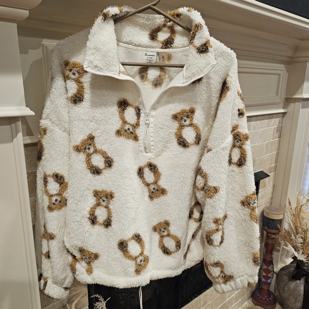 No Boundaries Plush Half-Zip Pullover, Women's Size XL (16-18) Teddy Bears